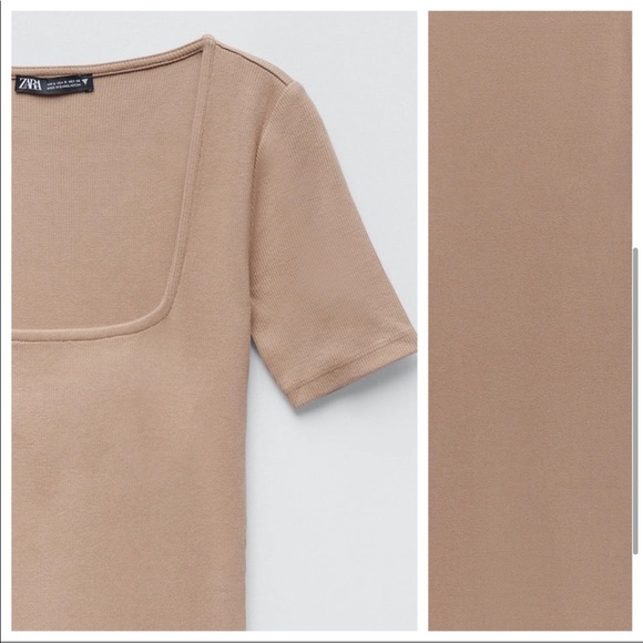 Zara Ribbed Square Neck Bodycon Midi Dress NWT - Picture 7 of 7